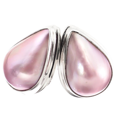 7/8" PEAR PINK MABE PEARL TEARDROP 925 STERLING SILVER POST STUD earrings