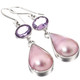 1 1/4" PEAR PINK TEARDROP MABE PEARL AMETHYST 925 STERLING SILVER earrings