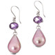 1 1/4" PEAR PINK TEARDROP MABE PEARL AMETHYST 925 STERLING SILVER earrings
