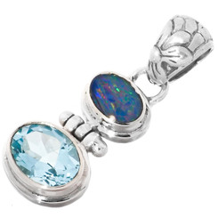 1 1/4" BLUE TOPAZ AUSTRALIAN OPAL  925 STERLING SILVER pendant
