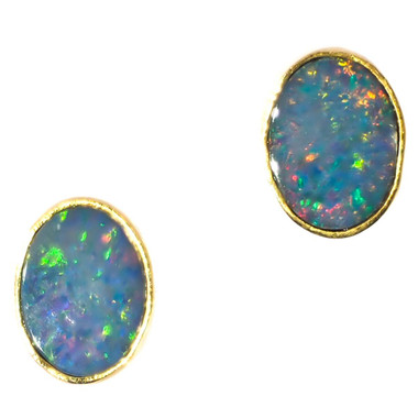 OVAL  FIERY NATURAL OPAL 925 STERLING SILVER VERMEIL GOLD PLATED STUD earrings