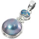 Blue Mabe Cultured Pearl Australian Opal 925 Sterling Silver Pendant, 1 9/16"