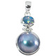 Blue Mabe Cultured Pearl Australian Opal 925 Sterling Silver Pendant, 1 9/16"