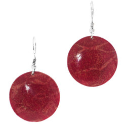 Round Red Sponge Coral 925 Sterling Silver Dangle Drop Earrings, 1"