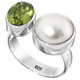 FifiRose South Pacific White Mabe Cultured Pearl Peridot 925 Sterling Silver Ring