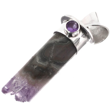 1 1/2" EXQUISITE AMETHYST CRYSTAL TUBE 925 STERLING SILVER pendant