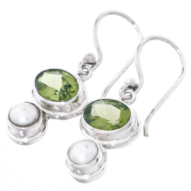 3/4" COOL PERIDOT WHITE BIWA FRESHWATER PEARL 925 STERLING SILVER earrings