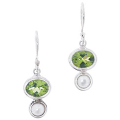 3/4" COOL PERIDOT WHITE BIWA FRESHWATER PEARL 925 STERLING SILVER earrings