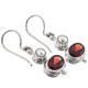 Red Garnet White Freshwater Pearl 925 Silver Dangle Drop Earrings, 3/4"