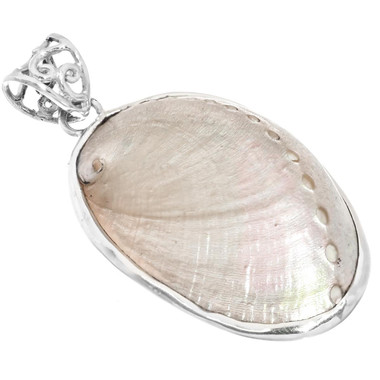 Sparkling Genuine Abalone Shell 925 Sterling Silver Pendant, 1 3/4"