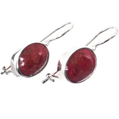 Oval Red Sponge Coral 925 Sterling Silver Dangle Drop Earrings, 5/8"