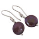 Maroon Freshwater Cultured Pearl 925 Sterling Silver Dangle Drop Earrings, 1/2"