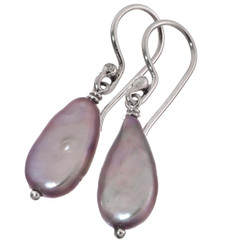 Teardrop Lilac Purple Pear Freshwater Cultured Pearl 925 Sterling Silver Earrings, 3/4"