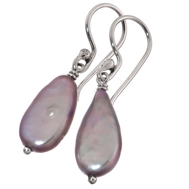 Teardrop Lilac Purple Pear Freshwater Cultured Pearl 925 Sterling Silver Earrings, 3/4"