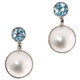 Blue Topaz White Mabe Cultured Pearl 925 Sterling Silver Stud Earrings, 13/16"