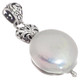 Huge Freshwater Coin Pearl 925 Sterling Silver Heart Filigree Pendant, 1 7/16"