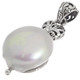 Huge Freshwater Coin Pearl 925 Sterling Silver Heart Filigree Pendant, 1 7/16"