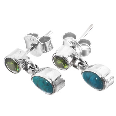 Dainty Peridot Turquoise Pear 925 Sterling Silver Earrings 9/16"
