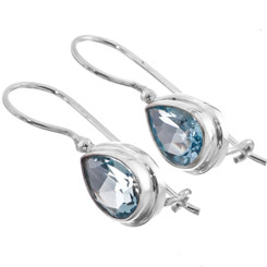 Teardrop Pear Blue Topaz 925 Sterling Silver Earrings, 1/2"