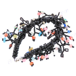 Mixed Lampworked Seed Beads Lobster 8" Onyx Black Lobster Claw Lock Bracelet