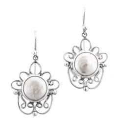 7/8" FILIGREE WHITE FRESHWATER COIN PEARL 925 STERLING SILVER DROP earrings