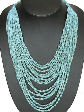 22" DOUBLE TWISTING TURQUOISE SEED BEADS STRAND LAYERED necklace