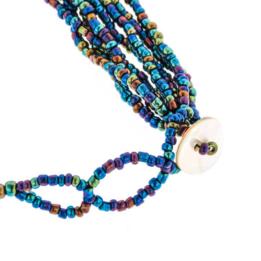 3 3/4" PAUA ABALONE SHELL IRIDESCENT PEACOCK GLASS SEED BEADS necklace