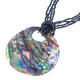 New Zealand Paua Abalone Shell Iridescent Peacock Glass Beads Necklace, 2 5/8"