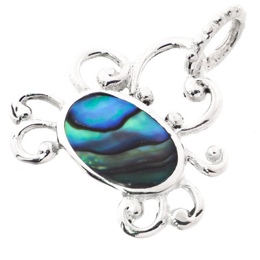 1" CRAB PAUA ABALONE SHELL ARTISANAL HANDMADE 925 STERLING SILVER pendant
