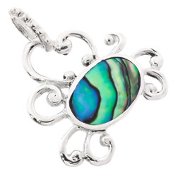 1" CRAB PAUA ABALONE SHELL ARTISANAL HANDMADE 925 STERLING SILVER pendant