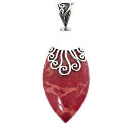 2 1/4" South Pacific Ocean Red Sponge Coral 925 Sterling Silver Pendant, 2 5/16"