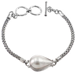 WHITE PACIFIC OCEAN PEAR TEARDROP MABE PEARL 925 STERLING SILVER CHAIN bracelet