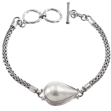 WHITE PACIFIC OCEAN PEAR TEARDROP MABE PEARL 925 STERLING SILVER CHAIN bracelet