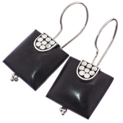 3/4" EXOTIC EBONY WOOD PILLOW SQUARES 925 STERLING SILVER earrings