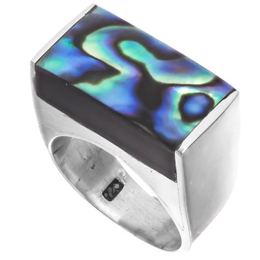 HEAVY NEW ZEALAND PAUA ABALONE SHELL HEAVY 925 STERLING SILVER 7 ring