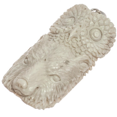 2 3/8" HAND CARVING OWL BEAR GENUINE DEER ANTLER 925 STERLING SILVER pendant