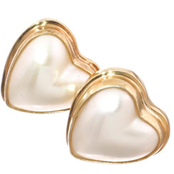 Heart White Mabe Cultured Pearl Gold Plated 925 Sterling Silver Stud Earrings, 5/8"