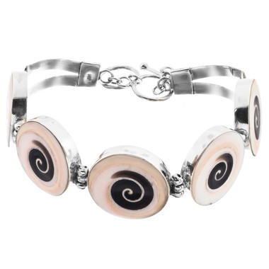 8-8.5" SPIRAL CONE SHELL SHIWA EYE LINKS 925 STERLING SILVER bracelet