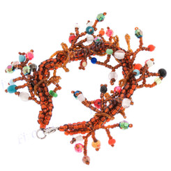 Mixed Lampworked Seed Beads Lobster 8" Bronze Lobster Claw Lock Bracelet