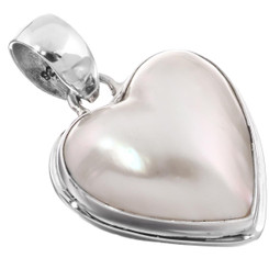 Heart Pacific Ocean White Mabe Cultured Pearl 925 Sterling Silver Pendant, 1 1/4"
