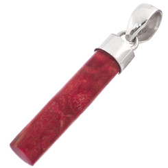 Tube Red Sponge Coral Stick 925 Sterling Silver Pendant, 1 9/16"