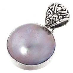 Lilac Lavender Mabe Cultured Pearl 925 Sterling Silver Pendant, 1 1/4"