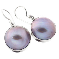Round Lilac Lavender Mabe Cultured Pearl 925 Sterling Silver Earrings, 9/16"