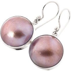 Big Round Copper-tone Lavender Mabe Cultured Pearl 925 Sterling Silver Earrings, 11/16"