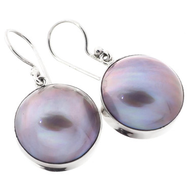Round Lilac Lavender Mabe Pearl 925 Sterling Silver, 11/16"
