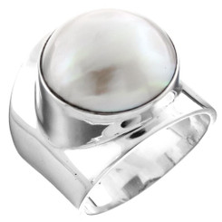 White Mabe Cultured Pearl Bali Artisan 925 Sterling Silver Ring