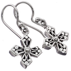 9/16" MALTESE CROSS SCROLL FILIGREE 925 STERLING SILVER earrings