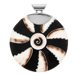 2" Cone Shell In Black 925 Sterling Silver Pendant