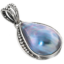 1 1/4" TEARDROP PEAR BLUE MABE OCEAN PEARL 925 STERLING SILVER pendant