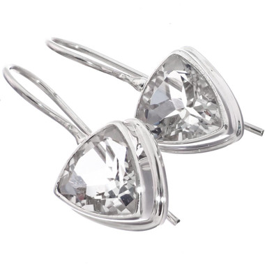 9/16" 12MM TRILLION WHITE CRYSTAL QUARTZ 925 STERLING SILVER earrings